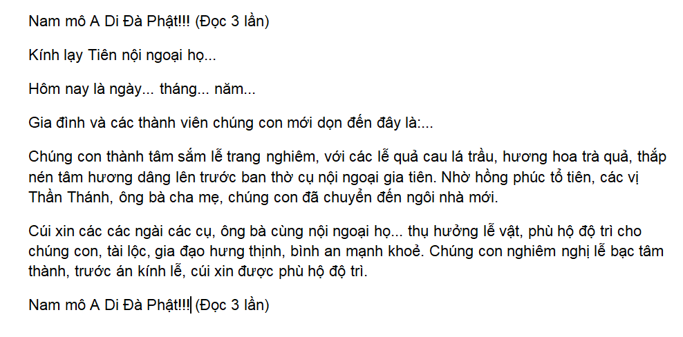Bài văn khấn chuyển nhà mới thuê